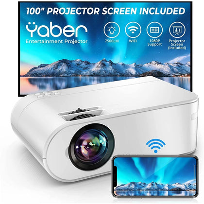 YABER V2 Wifi Mini 7500l Projector Projector Screen Included 1080P Full HD And 3