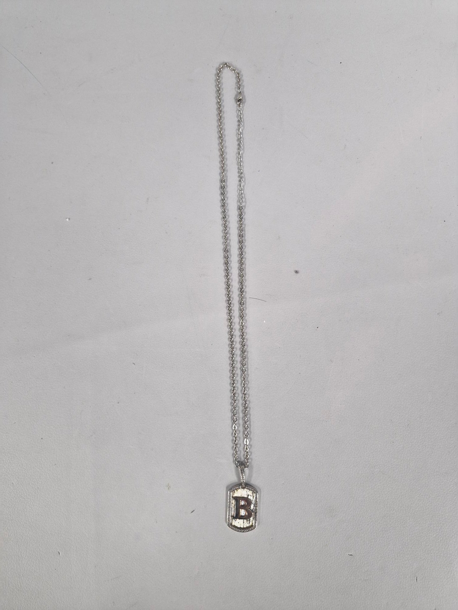 Mens Iced Tag Pendant and Chain Initial B - Warren James