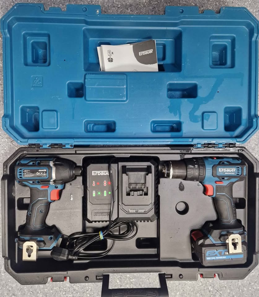Erbauer ECD18-Li-2 / EID18-Li 18V 2 x 2.0Ah Li-Ion EXT Brushless Cordless Twin boxed