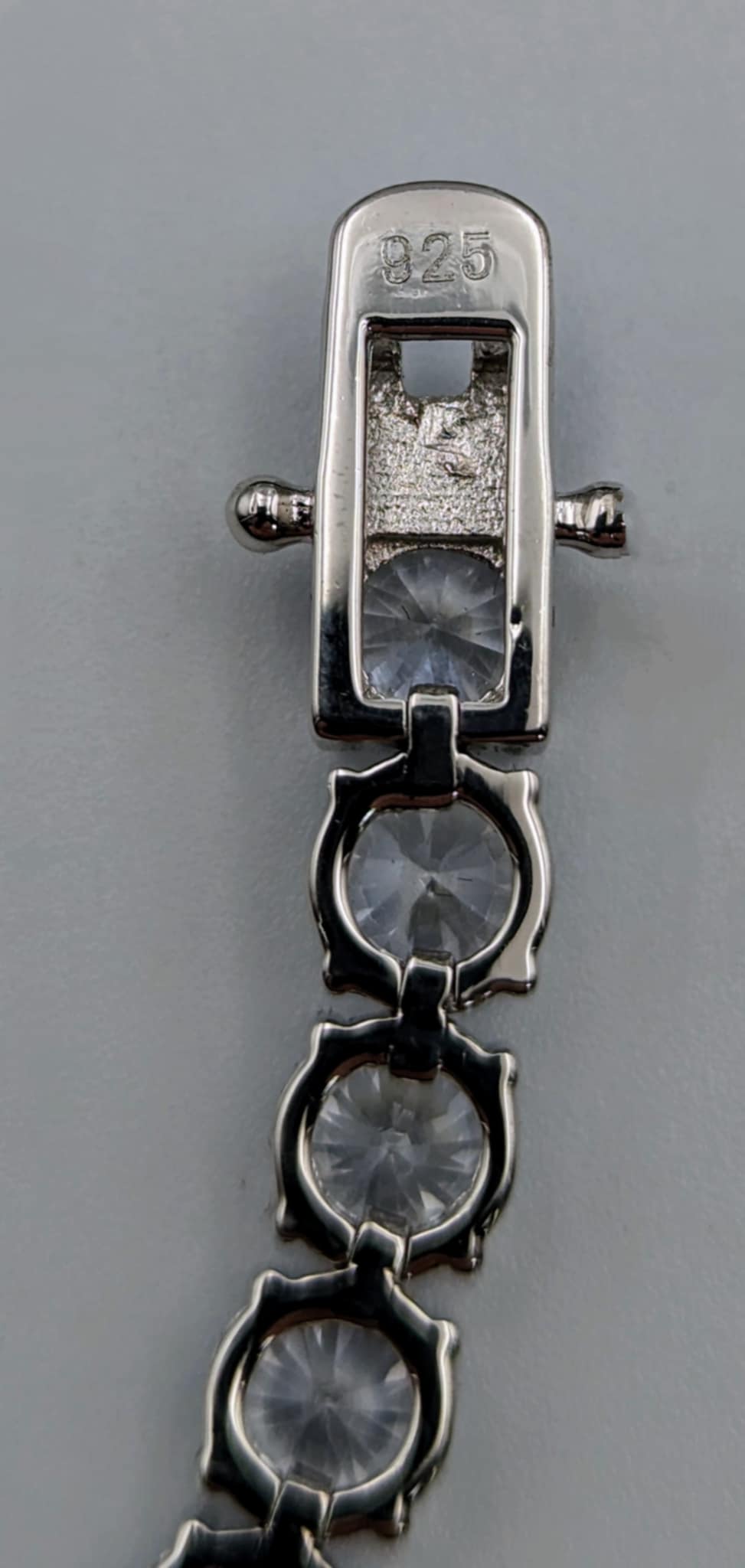 925 HALLMARKED SILVER, STUDDED STONE BRACELET W/BOX CLASP, 8", 21.8G, BOXED, *BRAND NEW*