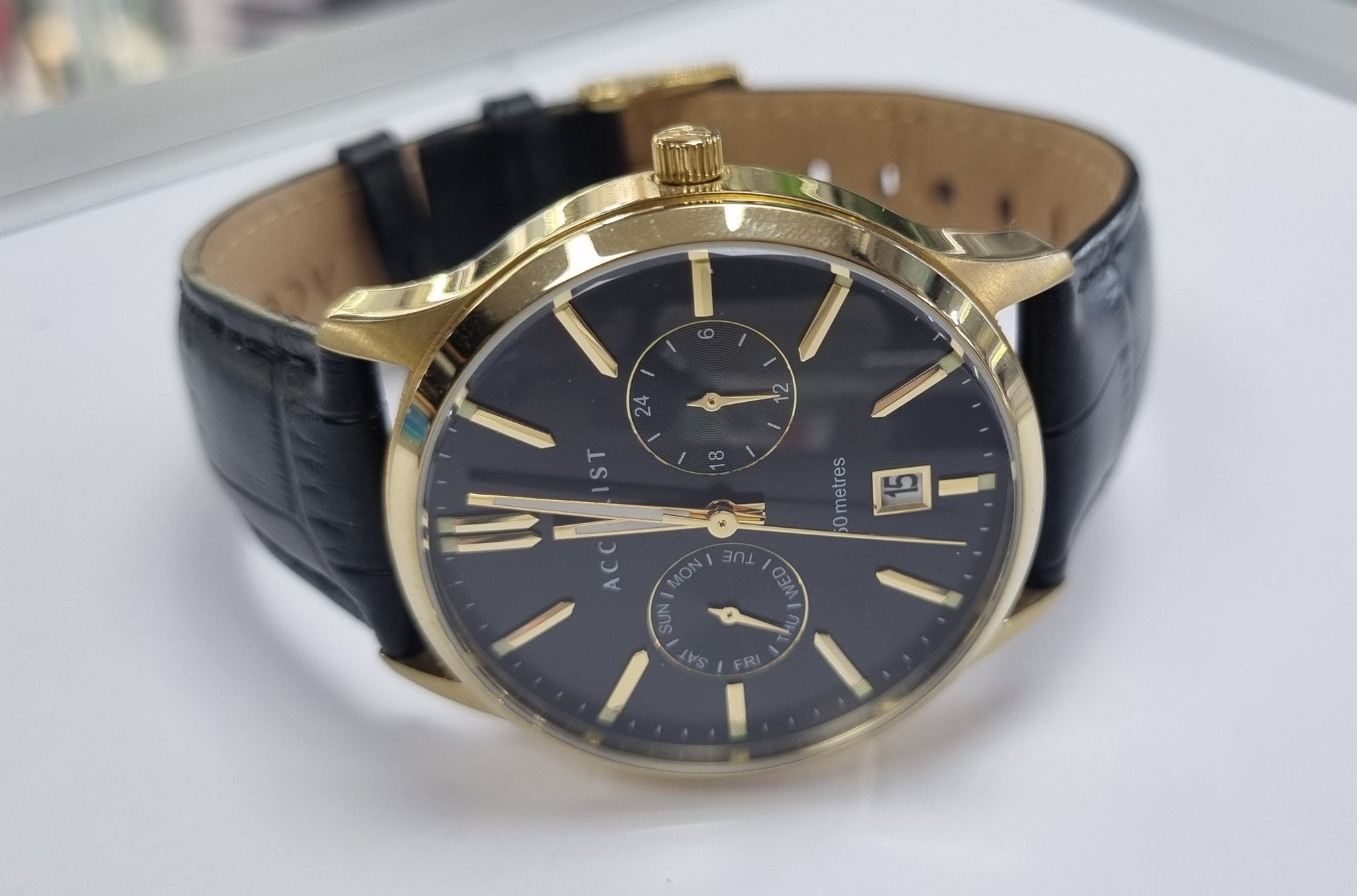 ACCURIST WATCH BLACK LEATHER STRAP LEYLAND