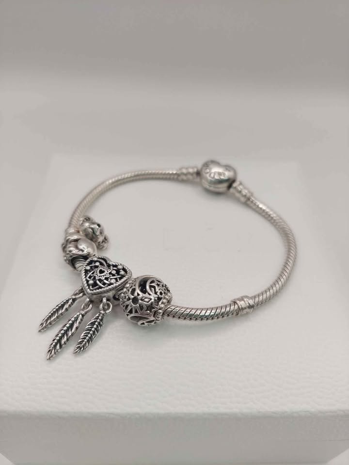 (925 ALE Hallmarked&Tested), Pandora Bracelet With Koala, DreamCatcher And Sun/Moon Charms, Boxed