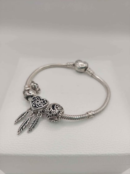(925 ALE Hallmarked&Tested), Pandora Bracelet With Koala, DreamCatcher And Sun/Moon Charms, Boxed