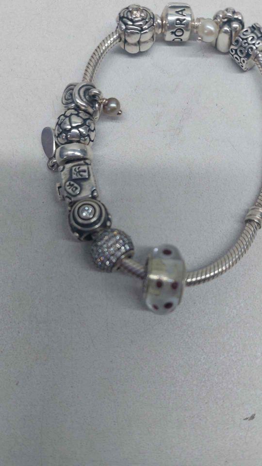 Pandora ALE 925 Sterling Silver Charm Bracelet With 10x Charms - 8" Long - Boxed