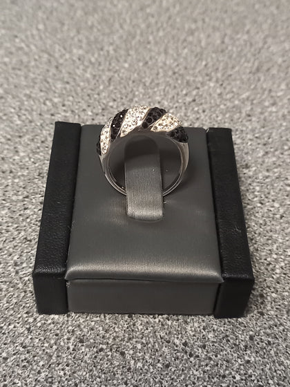 Black And Clear Stone Siler Ring Size-N
