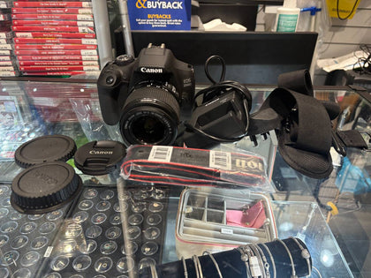 Canon eos 2000D 18-55mm II with battery, charger, lens caps, strap