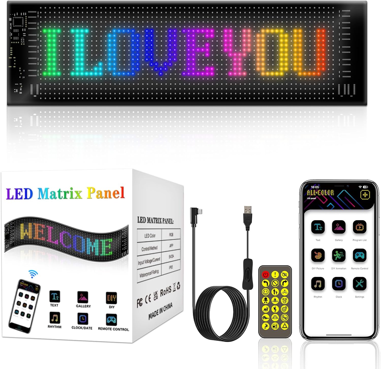 **Sale** BT App Control LED Car Sign, Programmable Flexible USB 5V LED Matrix Panel Waterproof, Custom Text Pattern Animation Scrolling