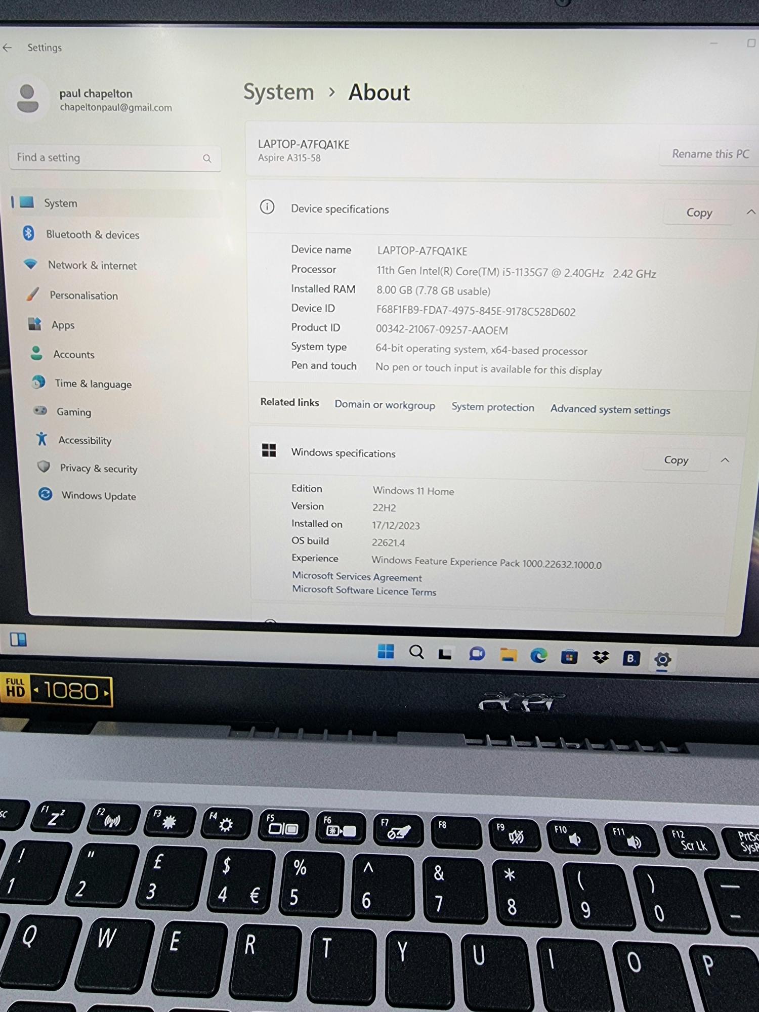 Acer Aspire 3 15.6 Laptop, Intel Core I5 11th Gen, 256gb Ssd, Silver