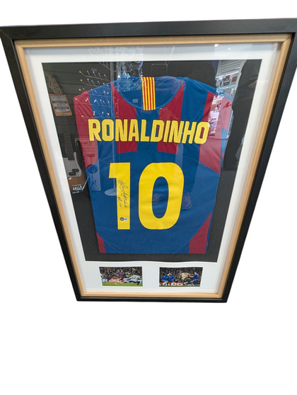 Beckett authenticated Signed Ronaldinho framed football shirt