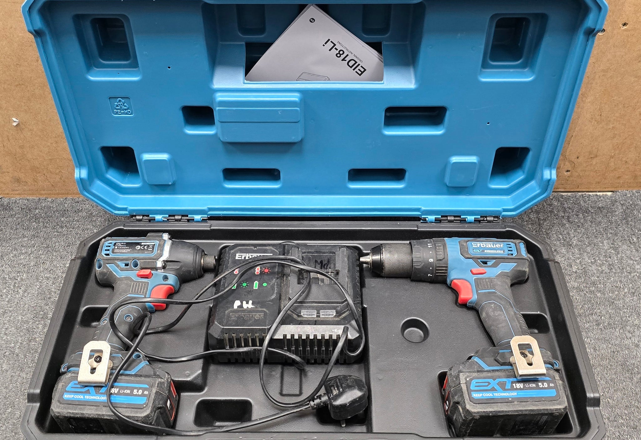Erbauer 18V Li-Ion Ext Cordless Combi Drill & Impact Driver (2 x 2Ah) - EID18-Li - Refurbished