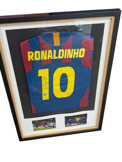 Beckett authenticated Signed Ronaldinho framed football shirt