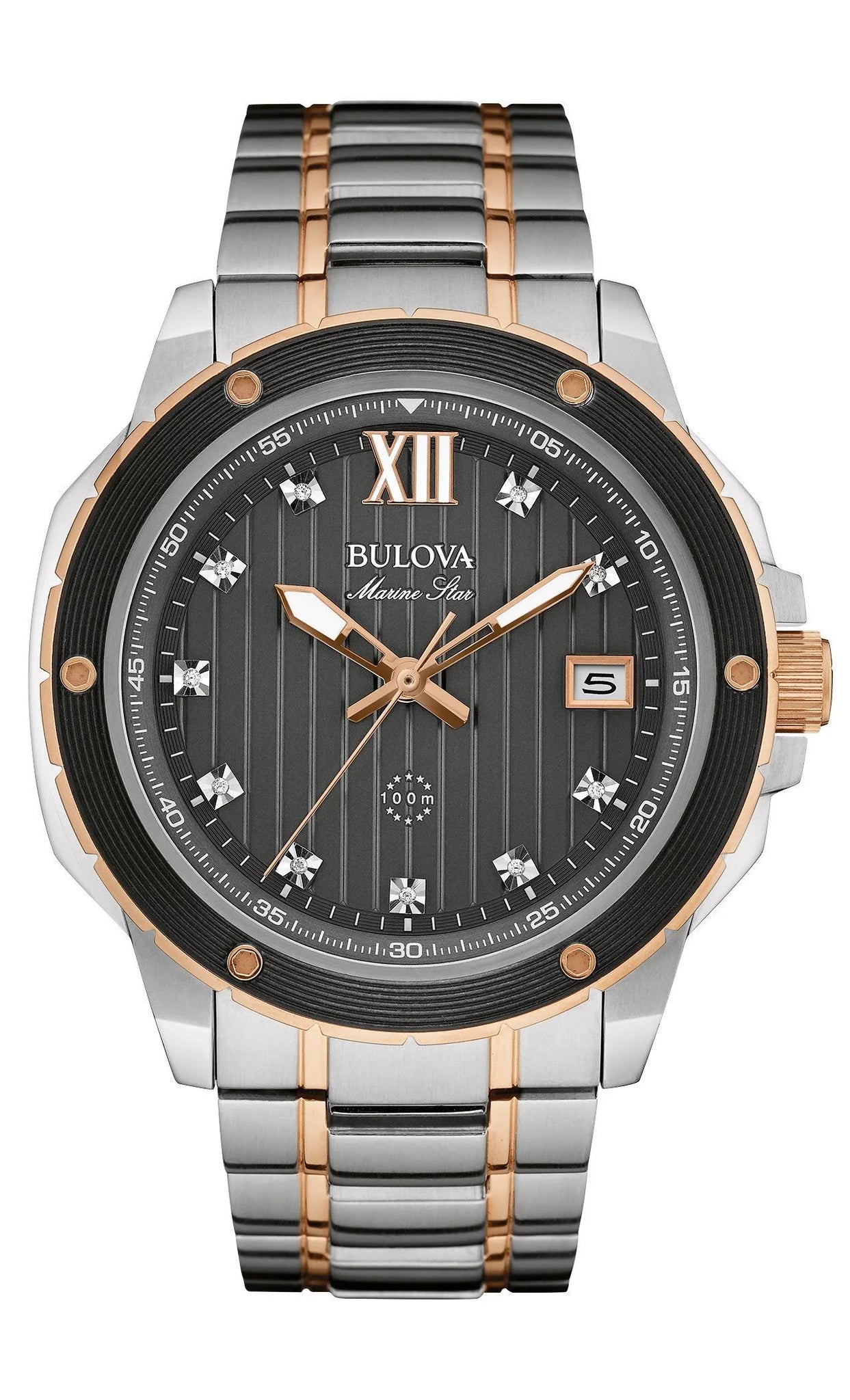 Bulova Marine Star Black Dial Mens Watch 98D127