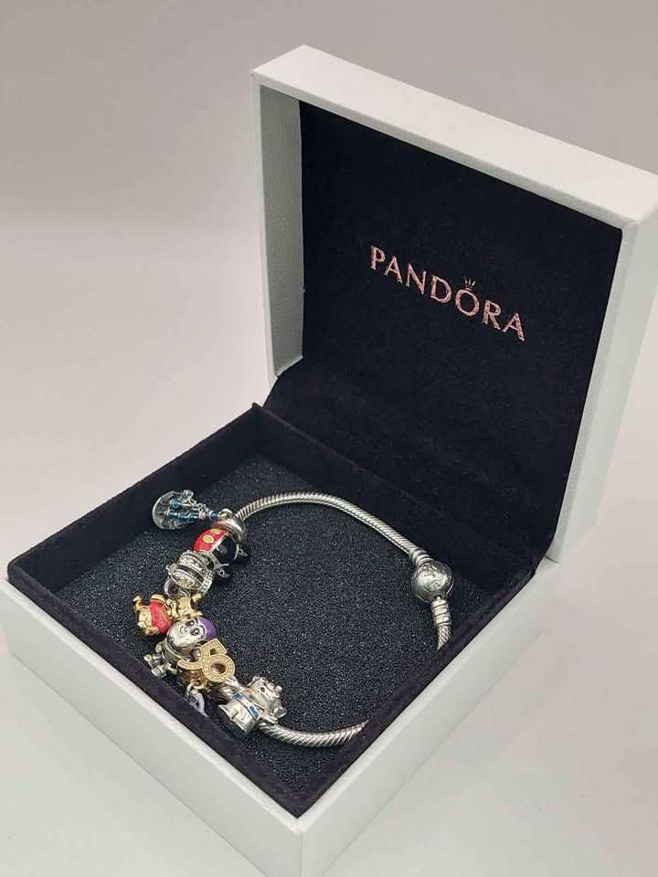 (925 ALE Hallmarked&Tested), Pandora Disney Parks Bracelet With Five Disney Charms, One Crown Charm