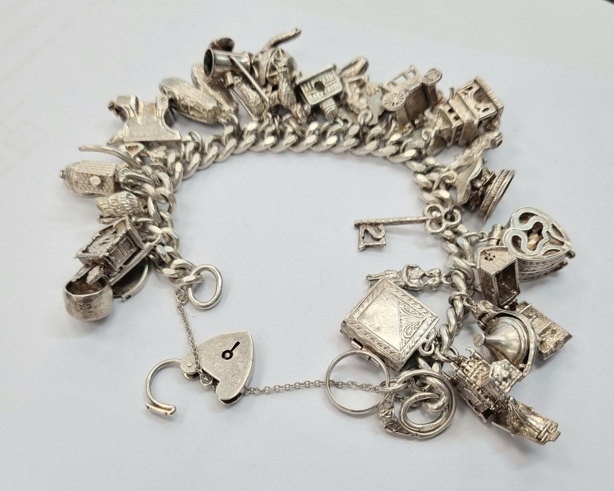 Vintage Silver Charm Bracelet + 30 Charms