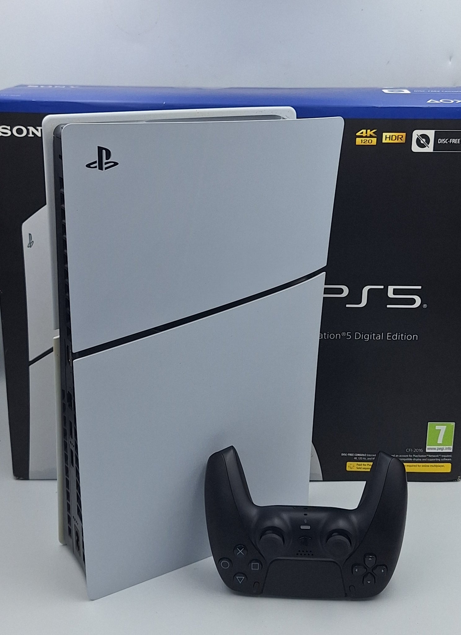 Sony Playstation 5 slim (digital edition) 1TB gaming console with 1 x black dualsense controller and all leads BOXED