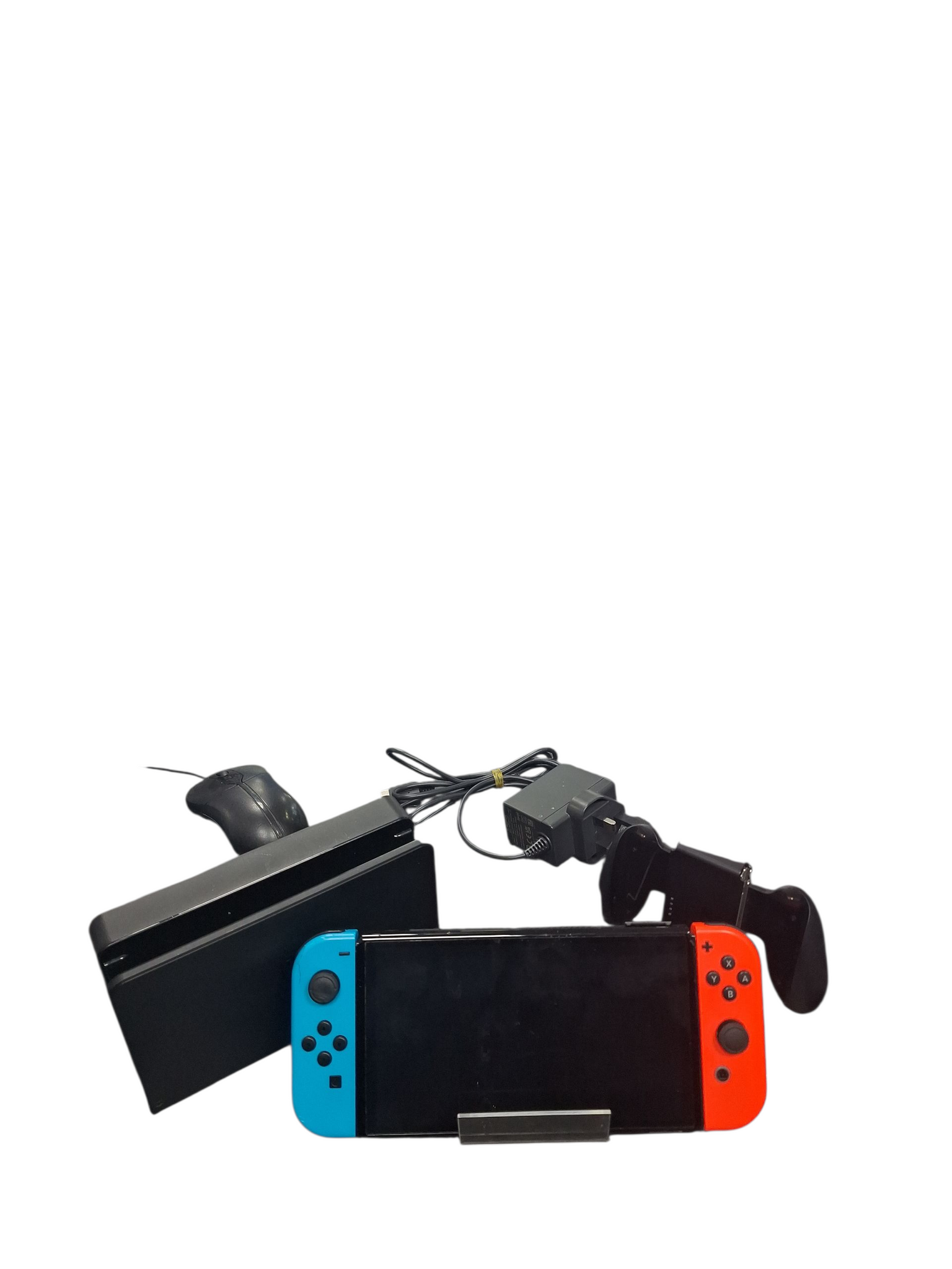 The Nintendo Switch OLED model with white Joy-Cons features a 7-inch OLED screen, 64GB of internal storage, and an NVIDIA customized Tegra processor.