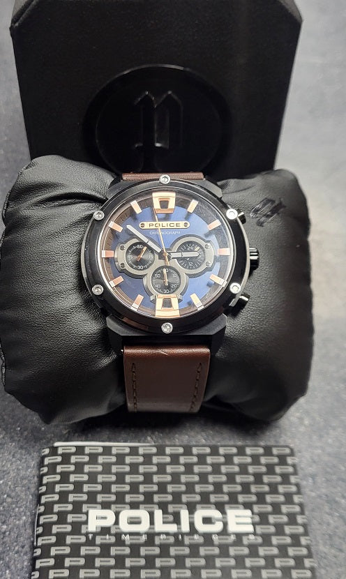 Police Armor II Black Dial Black Leather Strap Watch 15047