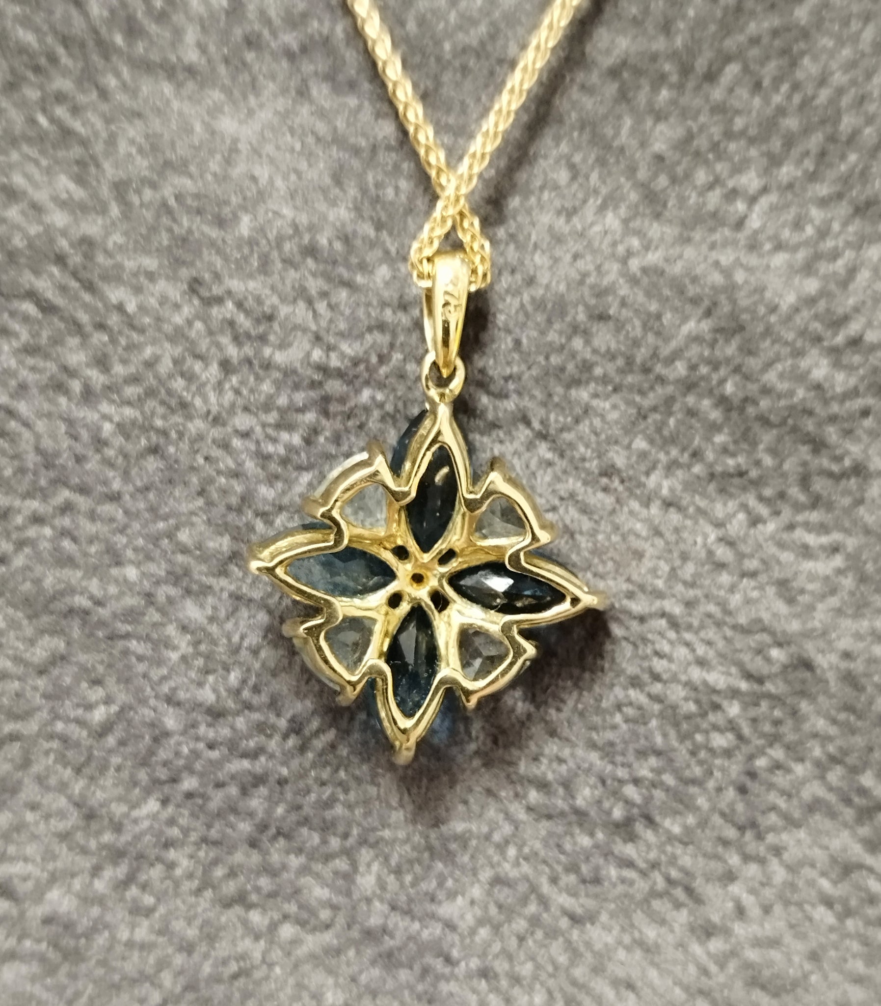 9ct Yellow Gold Chain & Pendant set with Blue Stones