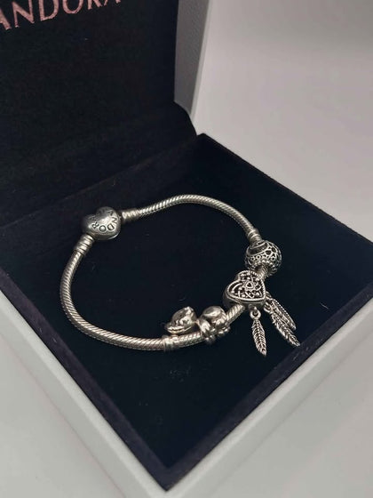 (925 ALE Hallmarked&Tested), Pandora Bracelet With Koala, DreamCatcher And Sun/Moon Charms, Boxed