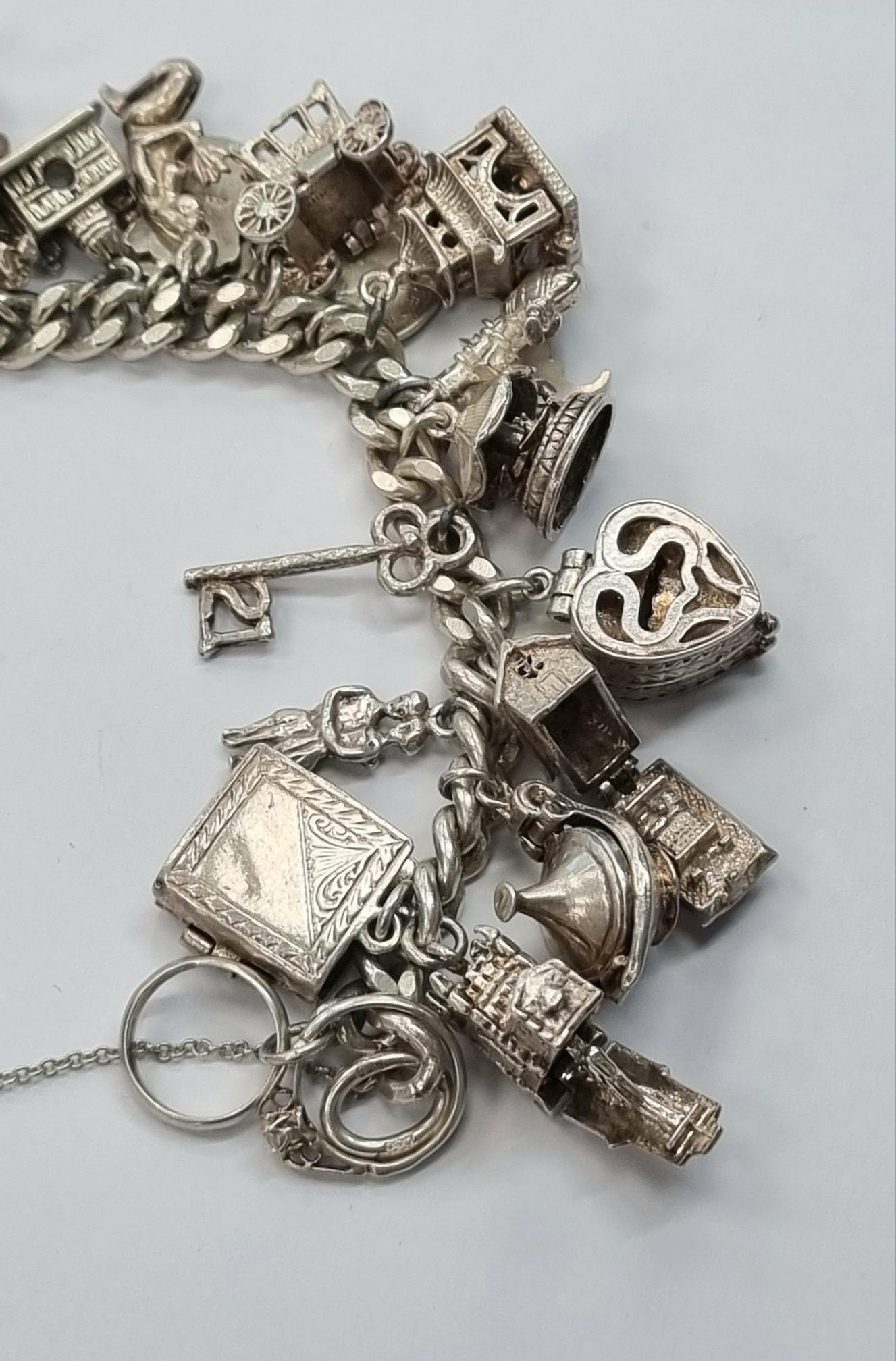 Vintage Silver Charm Bracelet + 30 Charms