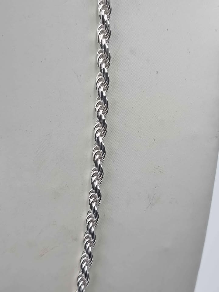 925 Sterling Silver Rope Chain Necklace With CZ Cross Pendant - 24" Long - 33.52 Grams **BRAND NEW**