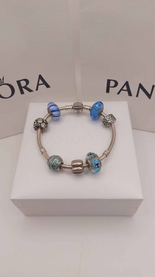 Pandora Bracelet plus 7 Charms Boxed 925 50.3g