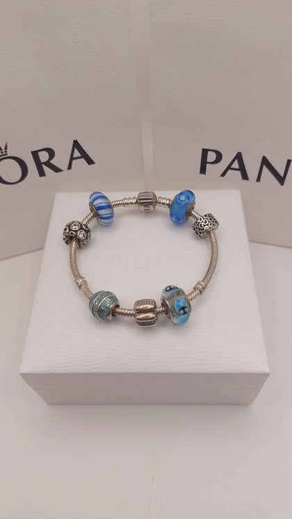 Pandora Bracelet plus 7 Charms Boxed 925 50.3g