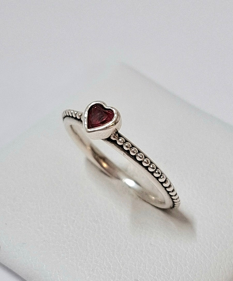 Pandora Golden Red Synthetic Ruby Delicate Heart Ring