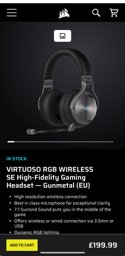 Corsair Virtuoso RGB Wireless High-Fidelity Gaming Headset - Black