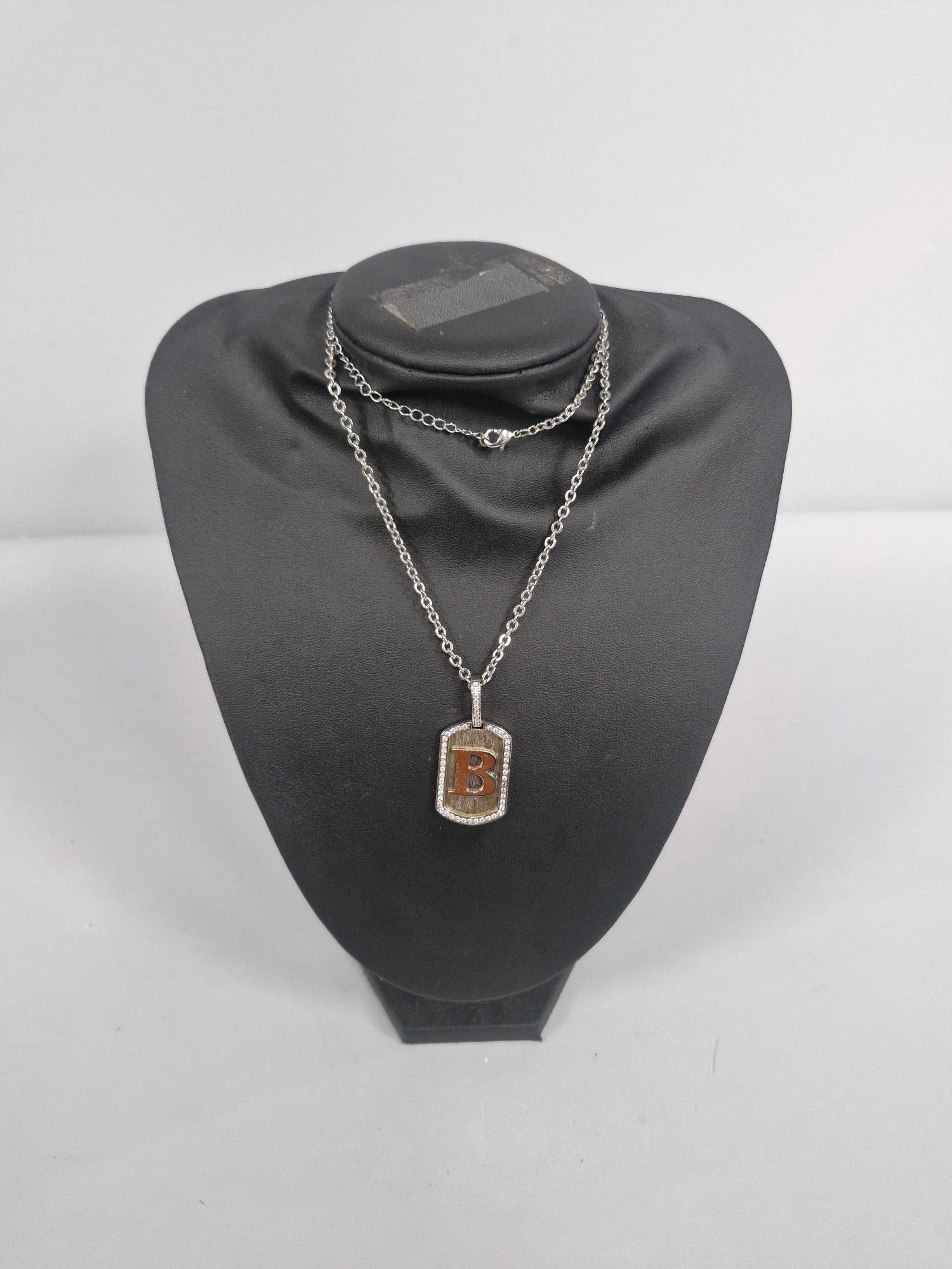 Mens Iced Tag Pendant and Chain Initial B - Warren James