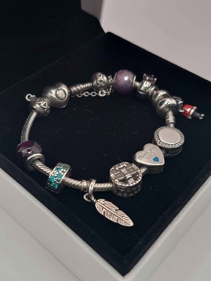 (925 ALE Hallmarked&Tested), Pandora Heart Clasp Bracelet, With Twelve Charms