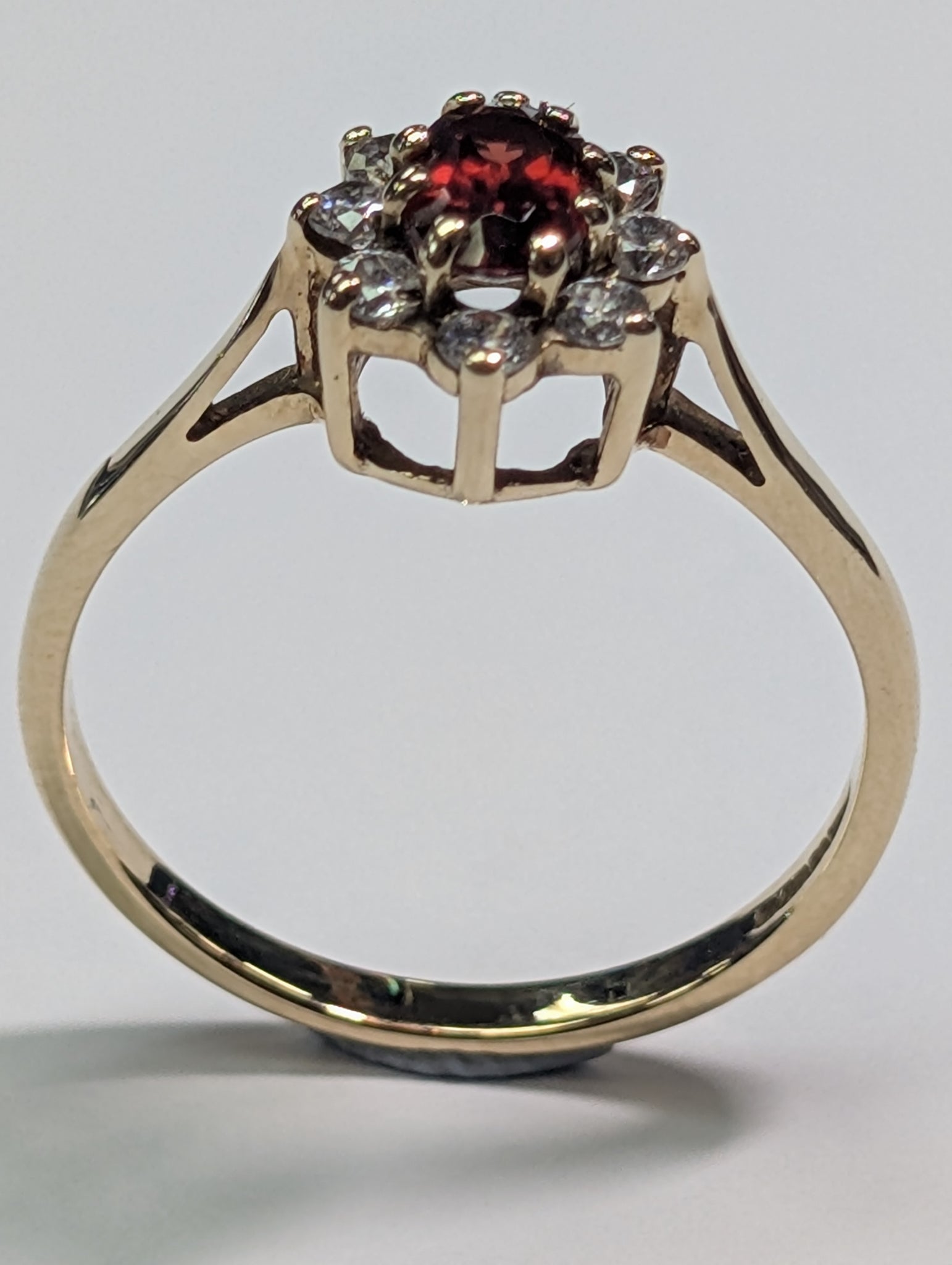 9CT Gold Ring With Red And Clear Stones