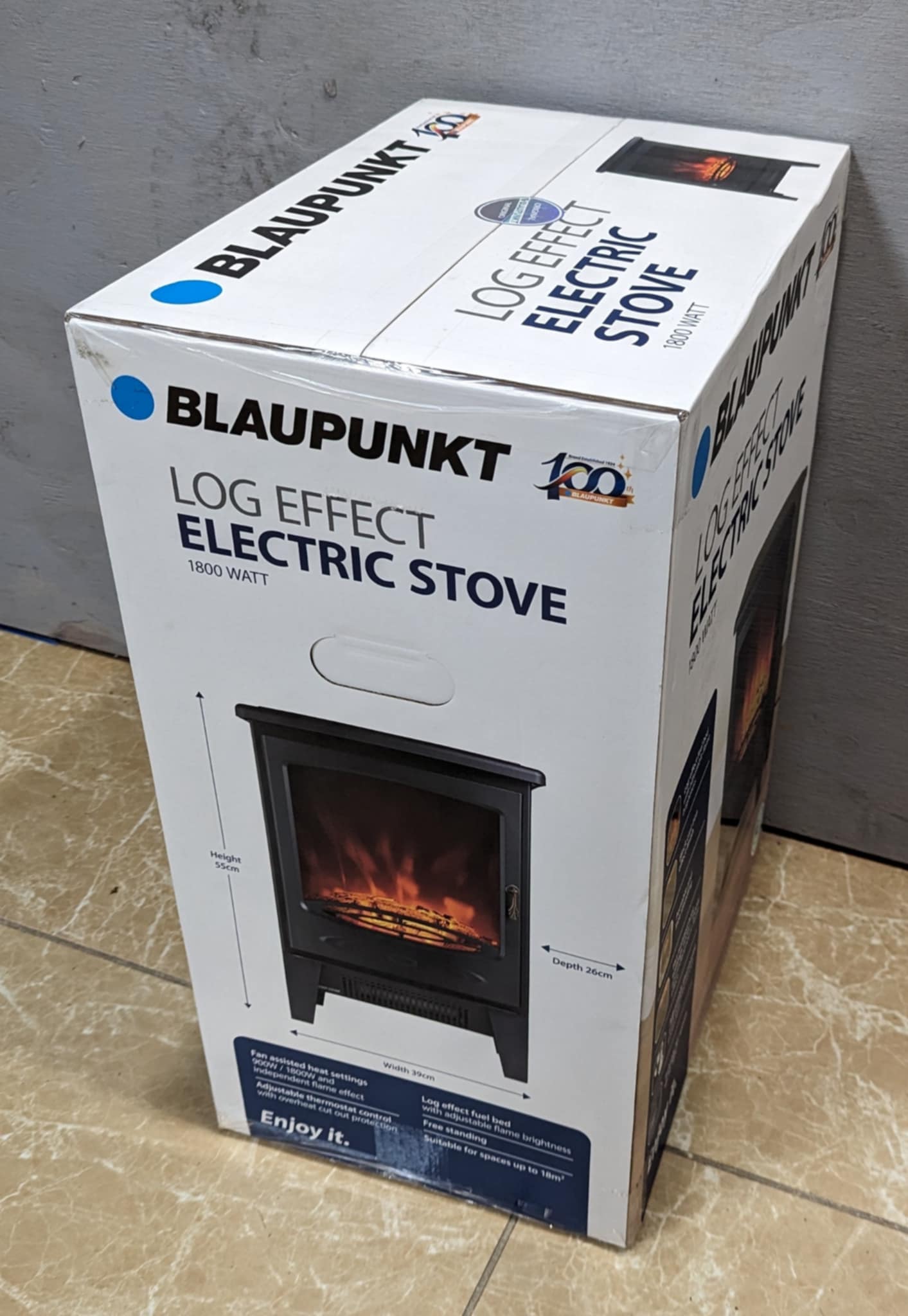 * Collection Only* Blaupunkt Electric Fireplace Freestanding With Realistic Flame Effect, Black