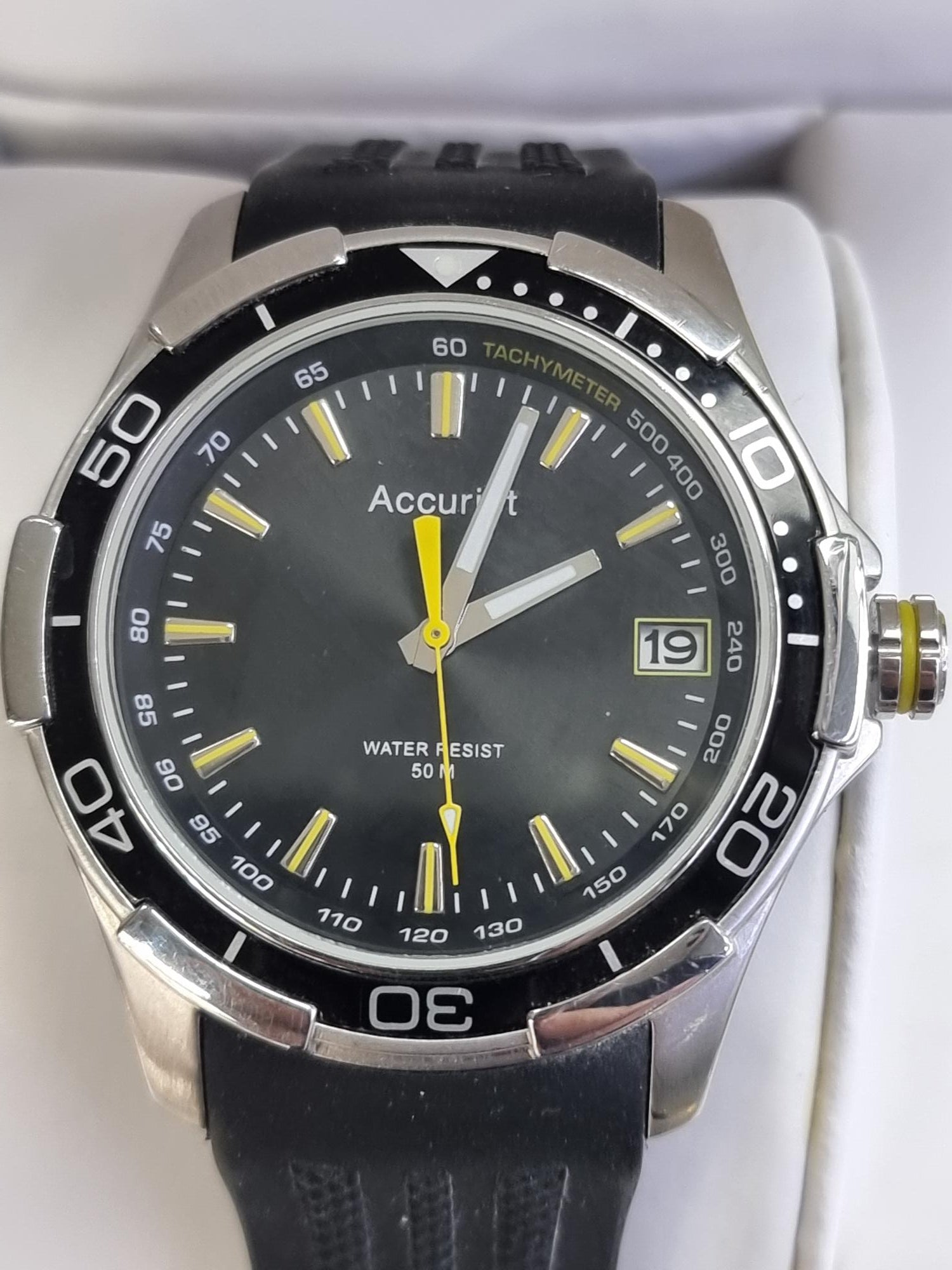 Accurist Dive Black Leather Strap 42mm Watch