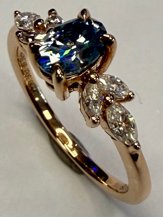 9ct Rose Gold Blue Moissanite Ring Size J