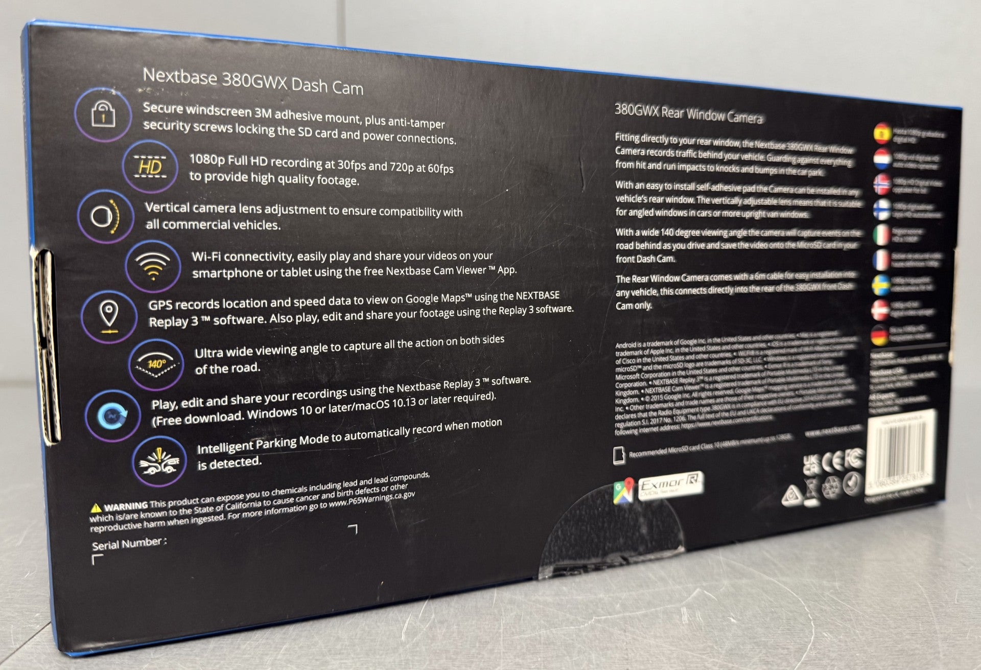 Nextbase 380GWX Dash Cam Front and Rear System ** Boxed **