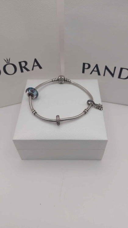 base metal Pandora Bracelet plus 3 Charms Boxed