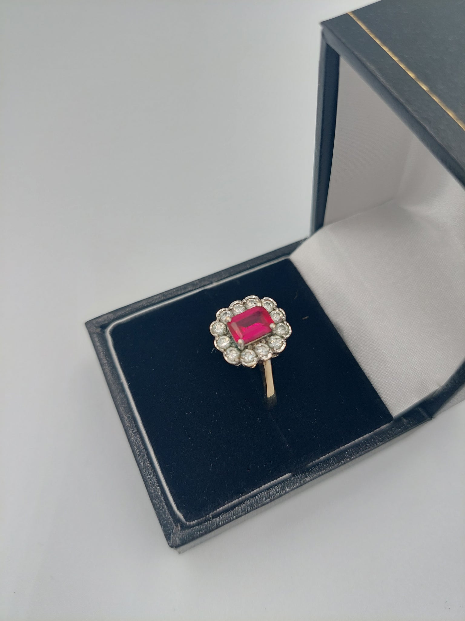 9CT Yellow Gold Ring 2.9Grams, with Prestigious Pink Stone and Zirconia Stones, 375 Hallmarked, Size: N