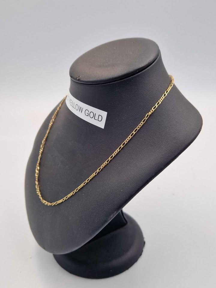 9ct Yellow Gold Thin 3-In-1 Figaro Chain Necklace - 4.03 Grams - 16" Long