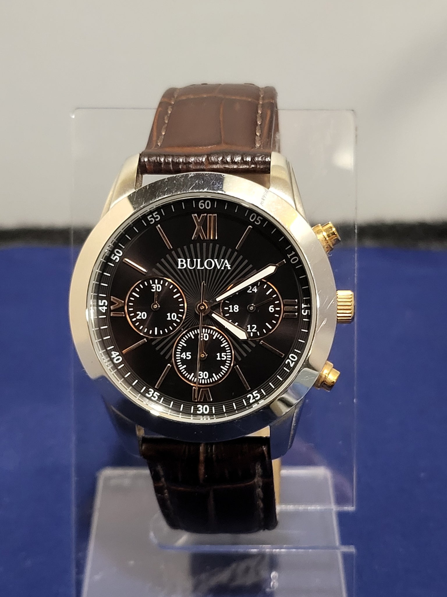 Bulova Mens Dress Brown Leather Chronograph Watch 98A142