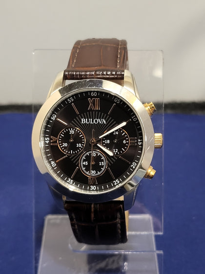 Bulova Mens Dress Brown Leather Chronograph Watch 98A142