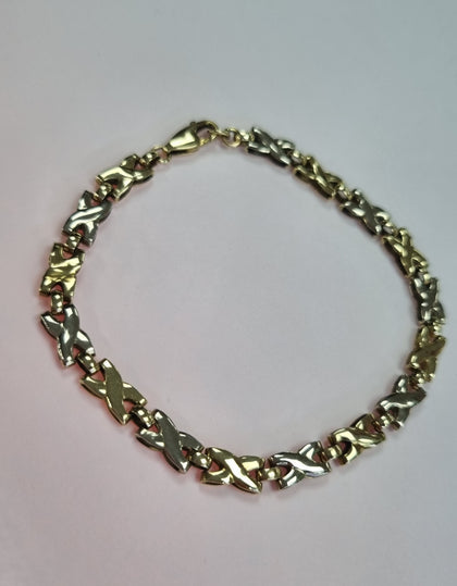 9ct white gold and yellow gold cross bracelet 7.5