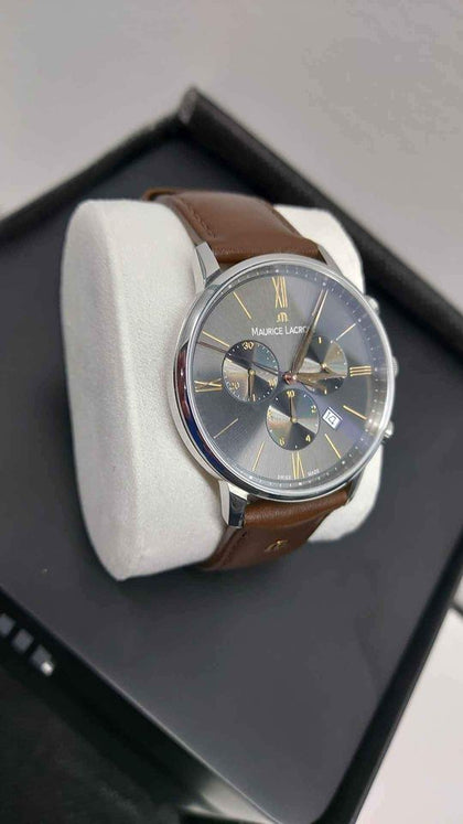MAURICE LACROIX EL1098 Eliros Chronograph 40MM Mens Watch - Brown Leather Strap - Boxed.
