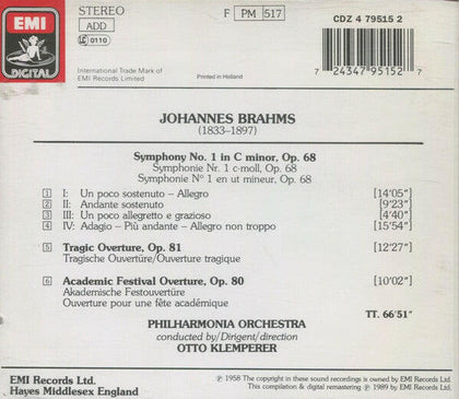 Otto Klemperer, Brahms*, Philharmonia Orchestra – Symphonie No. 1.