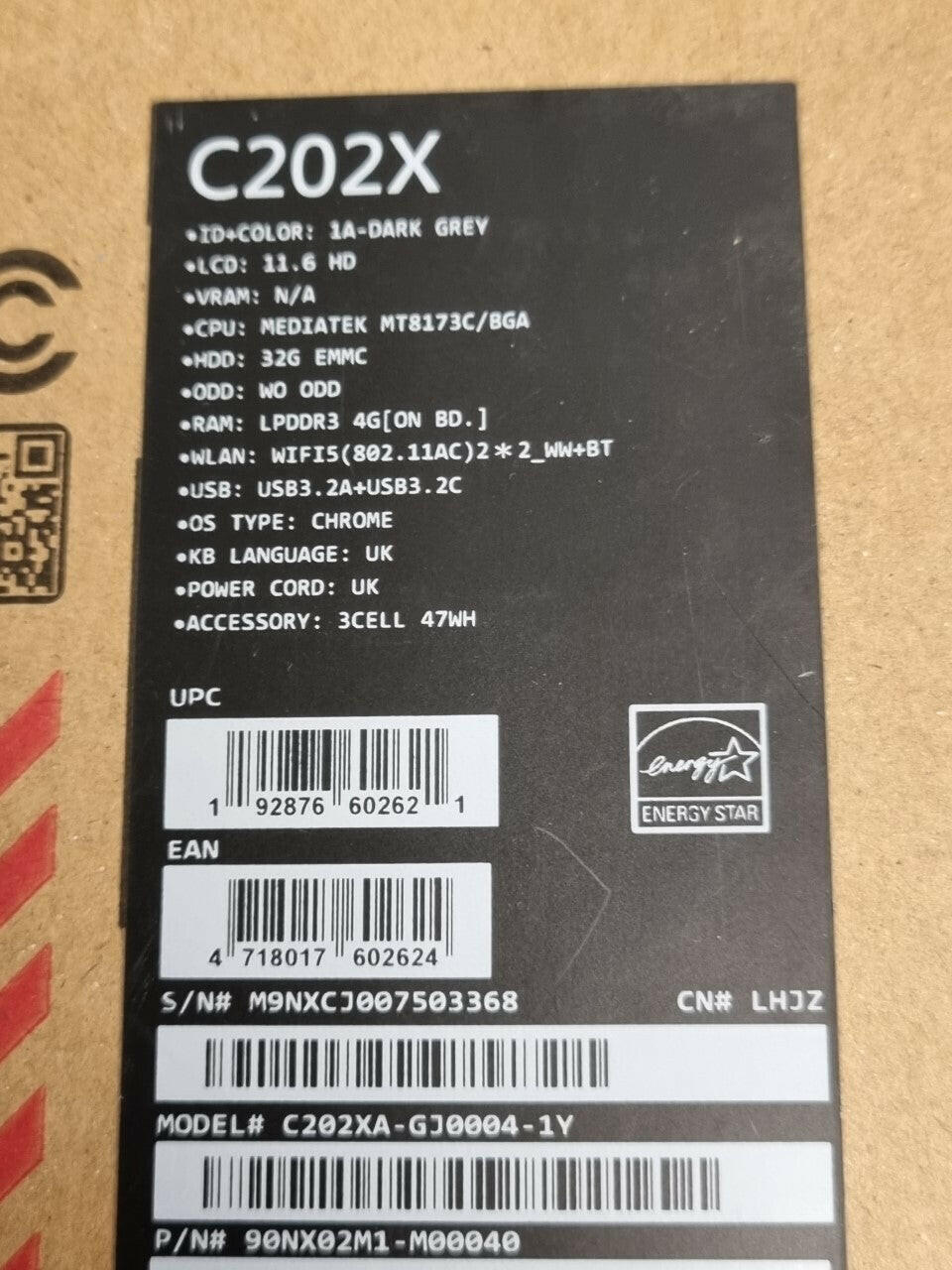 Asus C202XA 11.6" Chromebook - 32 GB eMMC, Grey & Black