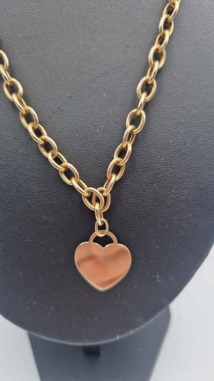 9ct Yellow Gold Chunky Chain Necklace With Heart Pendant - 18