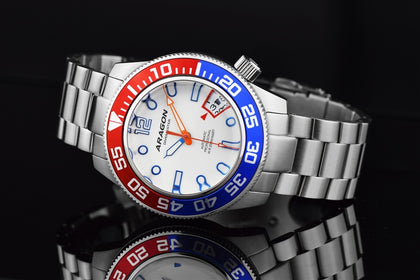 aragon watch blue red SII NH35 Date with 24 Jewels