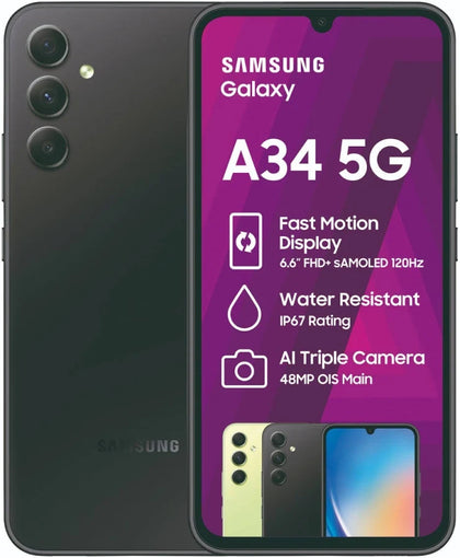 Samsung Galaxy A34 5G 128 GB Black - Unlocked - 100% Battery Health