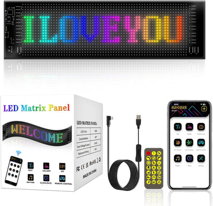 Bluetooth App Control LED Car Sign, Programmable Flexible USB 5V LED Matrix Panel Waterproof, Custom Text Pattern Animation Scrolling LED Display