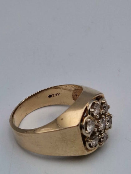 14ct Yellow Gold Mens Vintage CZ Cluster Ring - 8.95 Grams - Size R